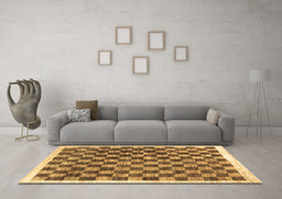 Machine Washable Checkered Brown Modern Rug in a Living Room,, wshcon323brn
