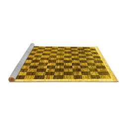 Sideview of Machine Washable Checkered Yellow Modern Rug, wshcon323yw