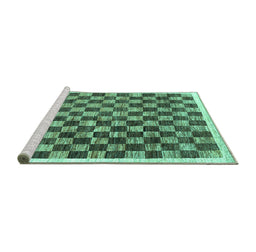 Sideview of Machine Washable Checkered Turquoise Modern Area Rugs, wshcon323turq