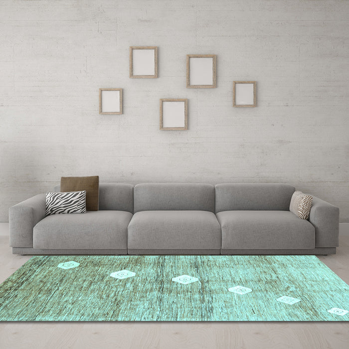 Machine Washable Abstract Light Blue Contemporary Rug in a Living Room, wshcon324lblu