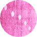 Round Machine Washable Abstract Pink Contemporary Rug, wshcon324pnk