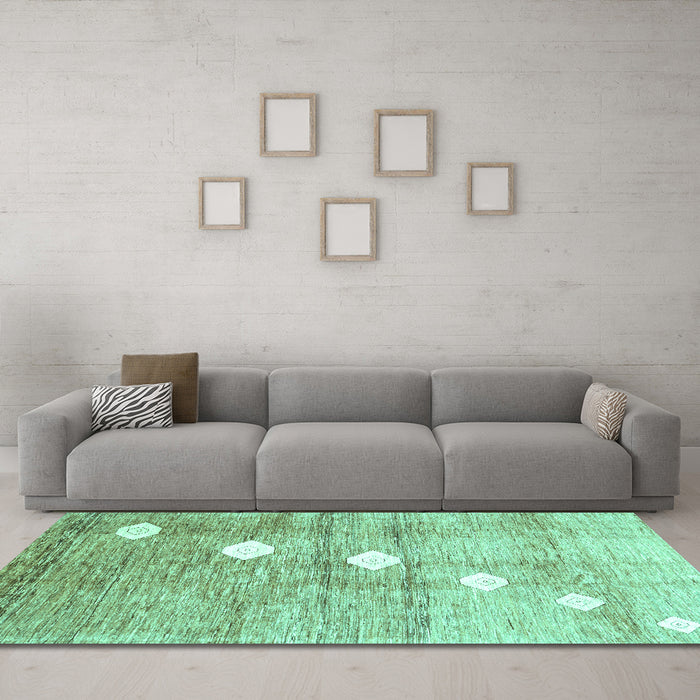 Machine Washable Abstract Turquoise Contemporary Area Rugs in a Living Room,, wshcon324turq