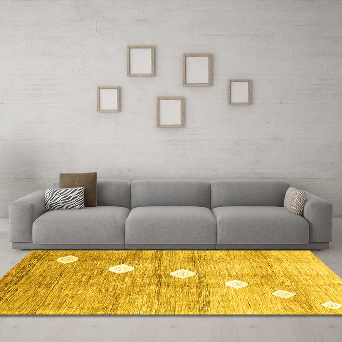Machine Washable Abstract Yellow Contemporary Rug in a Living Room, wshcon324yw