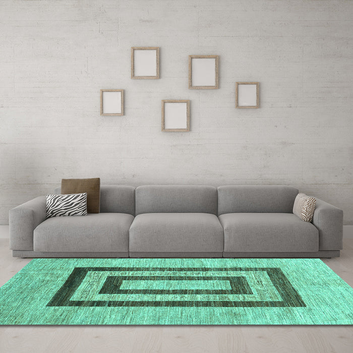 Machine Washable Abstract Turquoise Contemporary Area Rugs in a Living Room,, wshcon326turq