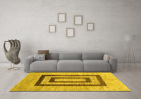 Machine Washable Abstract Yellow Contemporary Rug, wshcon326yw