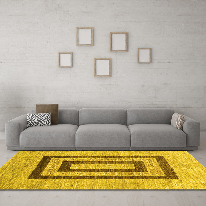 Machine Washable Abstract Yellow Contemporary Rug in a Living Room, wshcon326yw