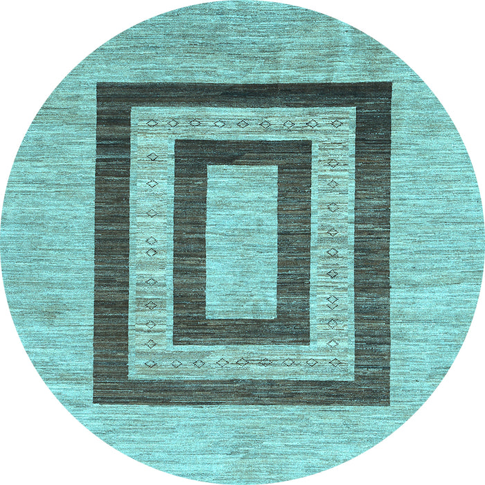 Round Abstract Light Blue Contemporary Rug, con326lblu