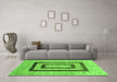 Machine Washable Abstract Green Contemporary Area Rugs in a Living Room,, wshcon326grn