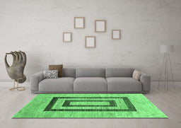 Machine Washable Abstract Emerald Green Contemporary Area Rugs in a Living Room,, wshcon326emgrn