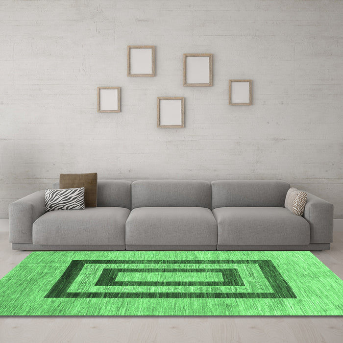 Machine Washable Abstract Emerald Green Contemporary Area Rugs in a Living Room,, wshcon326emgrn