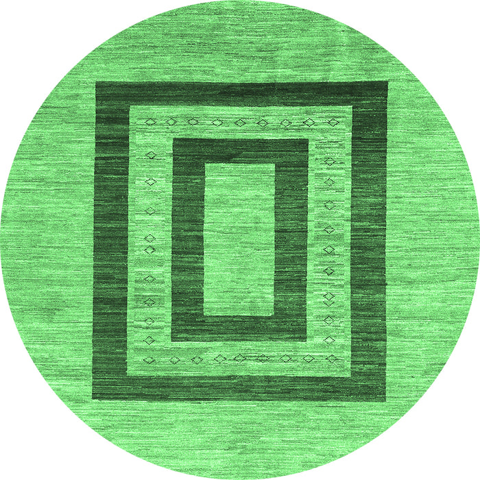 Round Machine Washable Abstract Emerald Green Contemporary Area Rugs, wshcon326emgrn