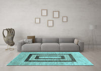 Machine Washable Abstract Light Blue Contemporary Rug, wshcon326lblu