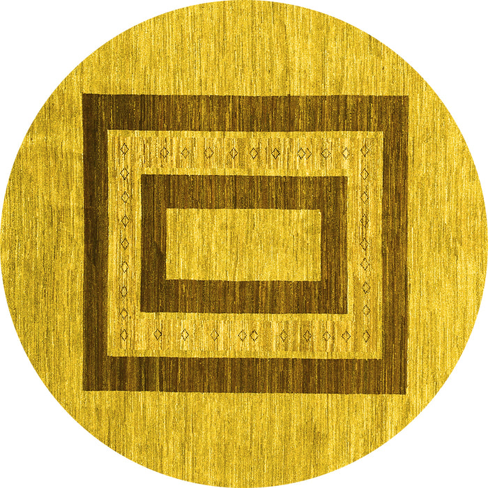 Round Machine Washable Abstract Yellow Contemporary Rug, wshcon326yw