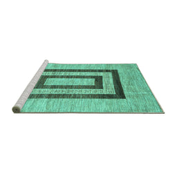Sideview of Machine Washable Abstract Turquoise Contemporary Area Rugs, wshcon326turq