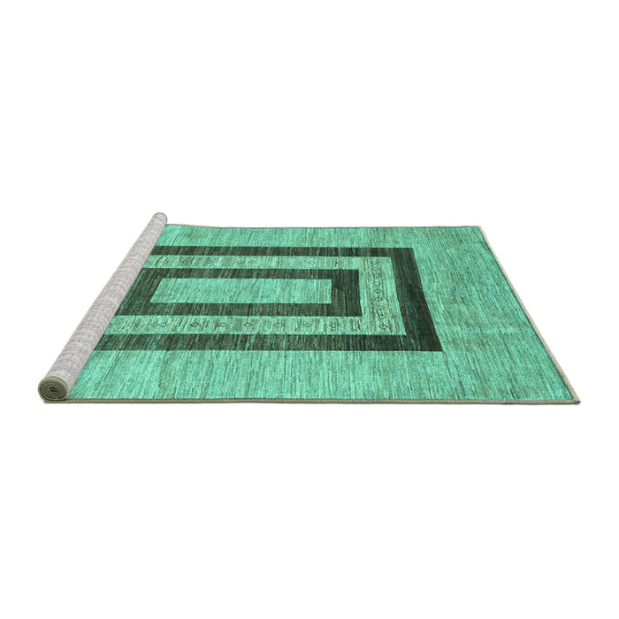Sideview of Machine Washable Abstract Turquoise Contemporary Area Rugs, wshcon326turq