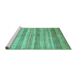 Sideview of Machine Washable Abstract Turquoise Contemporary Area Rugs, wshcon328turq