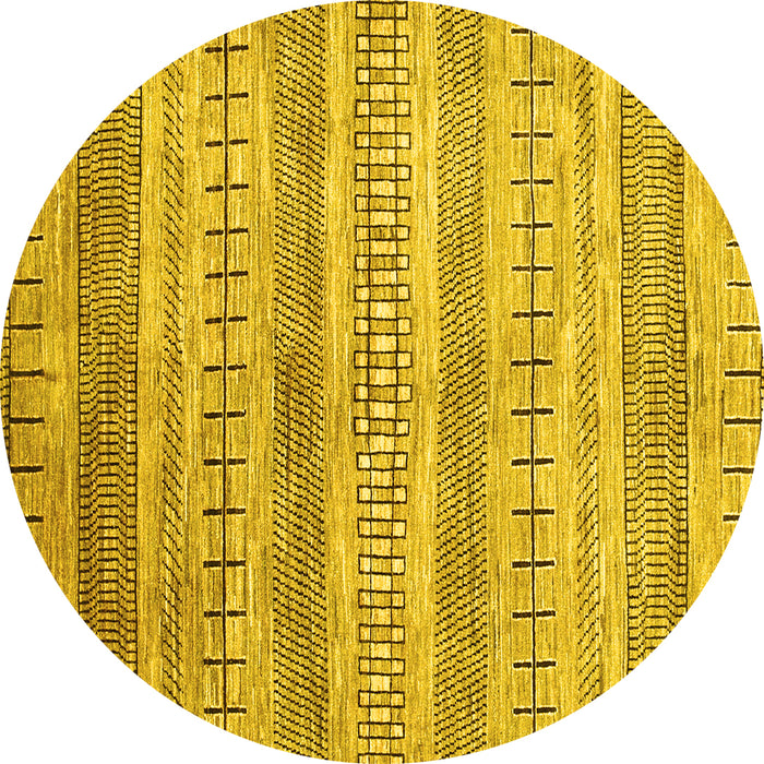 Round Machine Washable Abstract Yellow Contemporary Rug, wshcon328yw