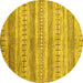 Round Machine Washable Abstract Yellow Contemporary Rug, wshcon328yw