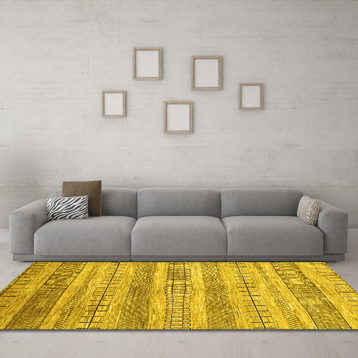 Machine Washable Abstract Yellow Contemporary Rug in a Living Room, wshcon328yw