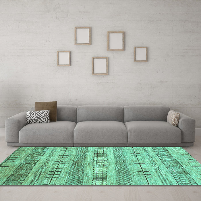 Machine Washable Abstract Turquoise Contemporary Area Rugs in a Living Room,, wshcon328turq