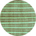 Round Machine Washable Abstract Turquoise Contemporary Area Rugs, wshcon329turq