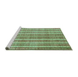 Sideview of Machine Washable Abstract Turquoise Contemporary Area Rugs, wshcon329turq