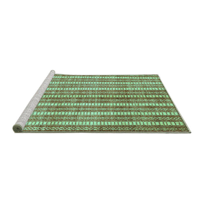 Sideview of Machine Washable Abstract Turquoise Contemporary Area Rugs, wshcon329turq