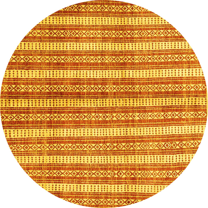 Round Abstract Yellow Contemporary Rug, con329yw