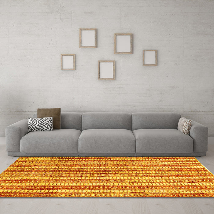Machine Washable Abstract Yellow Contemporary Rug in a Living Room, wshcon329yw