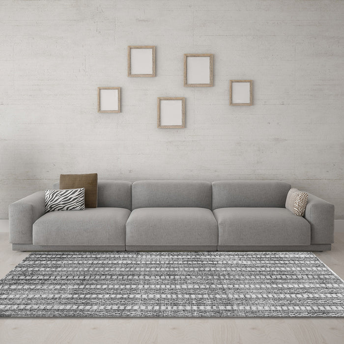 Machine Washable Abstract Gray Contemporary Rug in a Living Room,, wshcon329gry