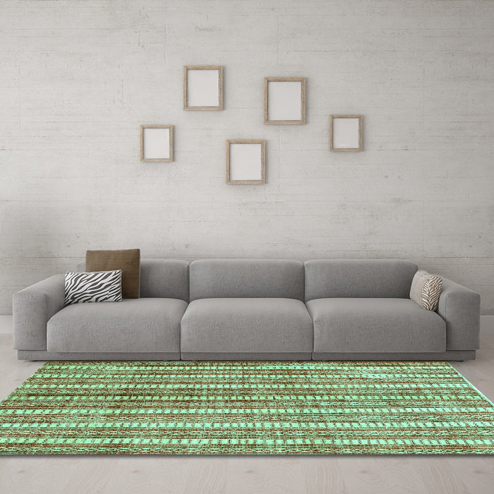 Machine Washable Abstract Turquoise Contemporary Area Rugs in a Living Room,, wshcon329turq