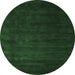 Round Machine Washable Abstract Emerald Green Contemporary Area Rugs, wshcon32emgrn