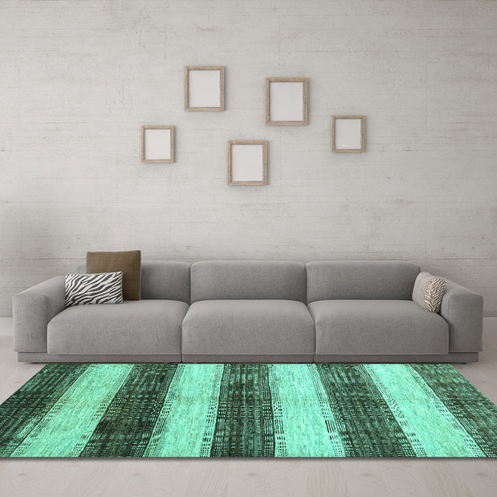 Machine Washable Abstract Turquoise Contemporary Area Rugs in a Living Room,, wshcon330turq