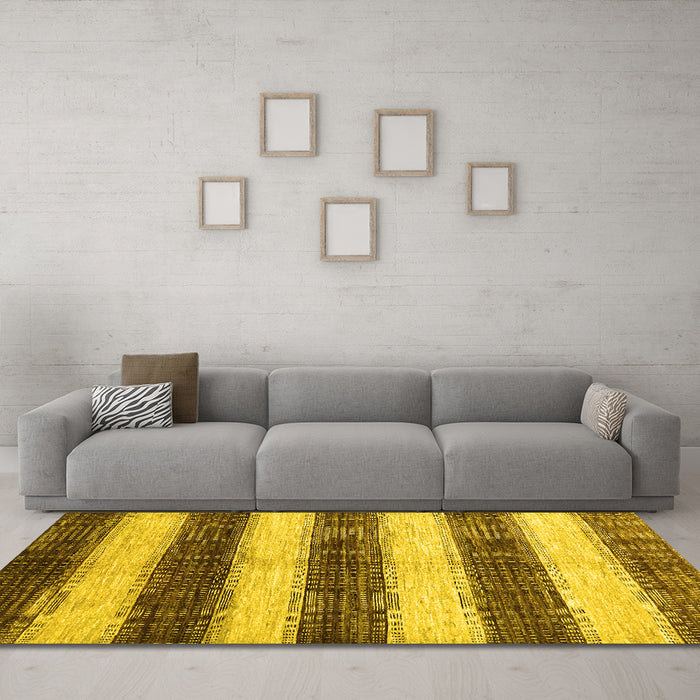Machine Washable Abstract Yellow Contemporary Rug in a Living Room, wshcon330yw