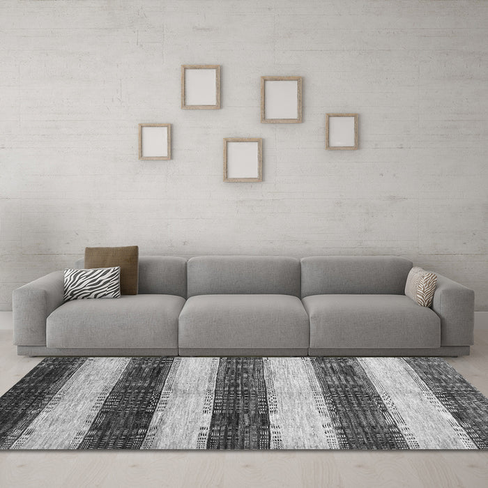 Machine Washable Abstract Gray Contemporary Rug in a Living Room,, wshcon330gry