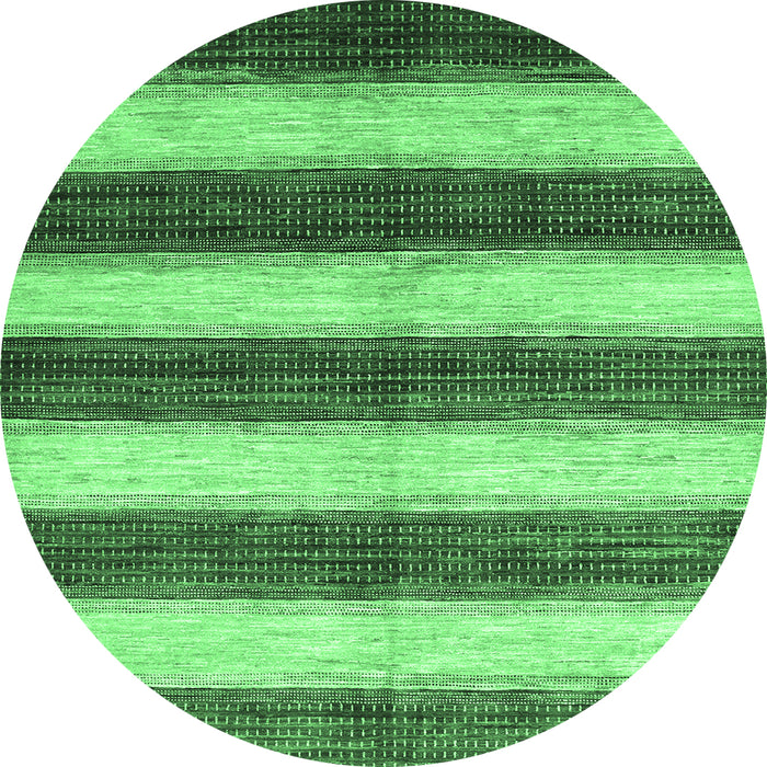 Round Machine Washable Abstract Emerald Green Contemporary Area Rugs, wshcon330emgrn