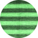 Round Machine Washable Abstract Emerald Green Contemporary Area Rugs, wshcon330emgrn