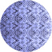 Round Machine Washable Abstract Blue Contemporary Rug, wshcon331blu