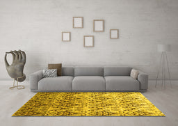 Machine Washable Abstract Yellow Contemporary Rug in a Living Room, wshcon331yw