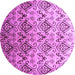 Round Machine Washable Abstract Purple Contemporary Area Rugs, wshcon331pur