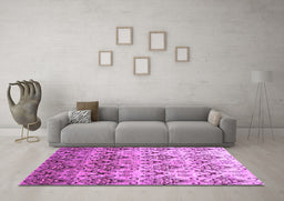 Machine Washable Abstract Purple Contemporary Area Rugs in a Living Room, wshcon331pur