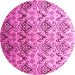 Round Machine Washable Abstract Pink Contemporary Rug, wshcon331pnk