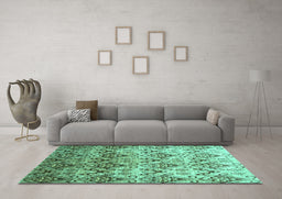Machine Washable Abstract Turquoise Contemporary Area Rugs in a Living Room,, wshcon331turq