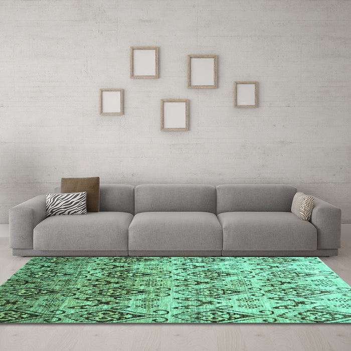 Machine Washable Abstract Turquoise Contemporary Area Rugs in a Living Room,, wshcon331turq