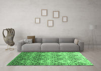 Machine Washable Abstract Emerald Green Contemporary Rug, wshcon331emgrn