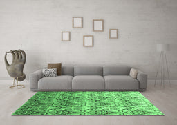 Machine Washable Abstract Emerald Green Contemporary Area Rugs in a Living Room,, wshcon331emgrn