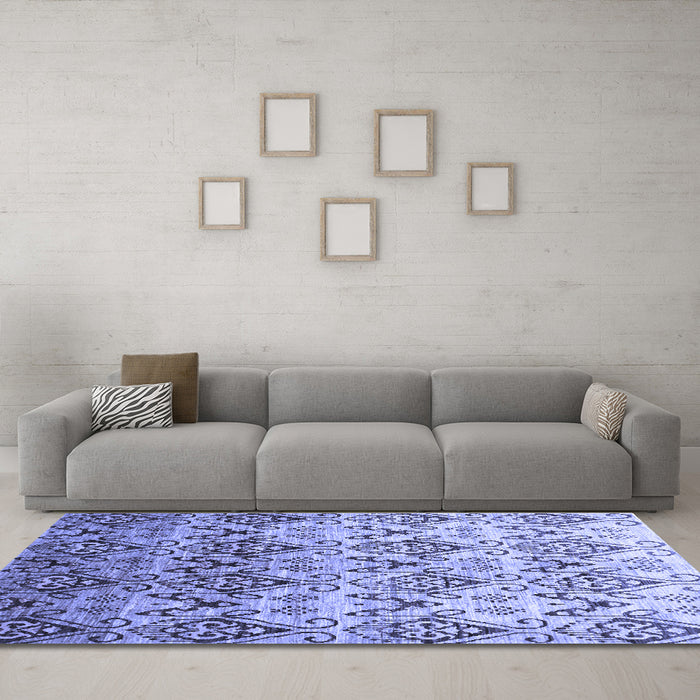 Machine Washable Abstract Blue Contemporary Rug in a Living Room, wshcon331blu
