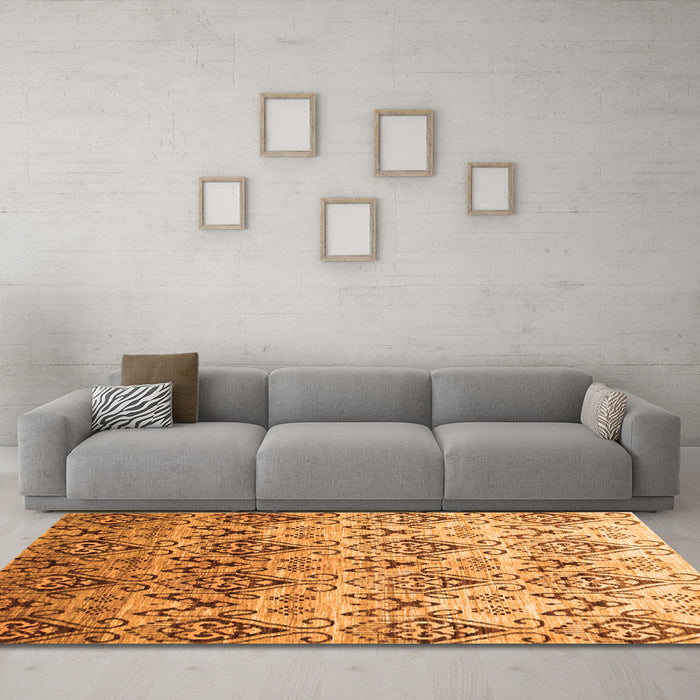 Machine Washable Abstract Orange Contemporary Area Rugs in a Living Room, wshcon331org