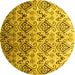 Round Abstract Yellow Contemporary Rug, con331yw