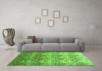 Machine Washable Abstract Green Contemporary Rug, wshcon331grn